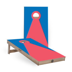 Cornhole boards with a blue and red pyramid!