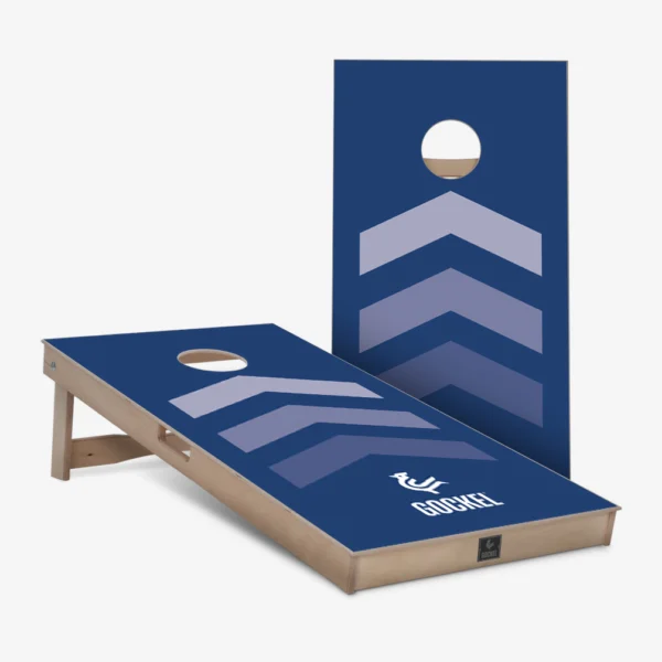 Cornhole boards blue arrows
